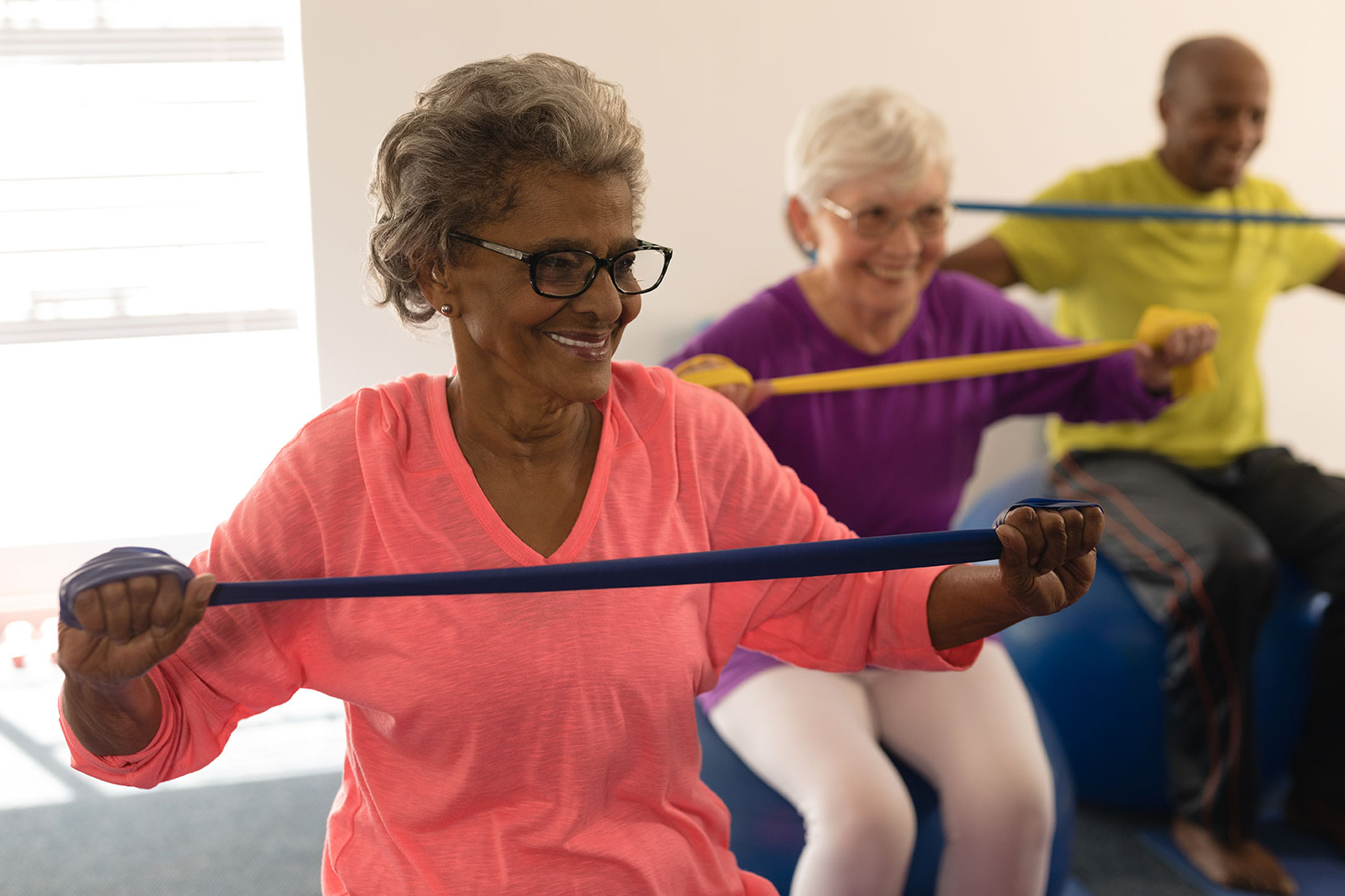 Residents taking part in an exercise class at Kennedy Meadows